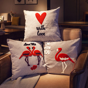 卡通沙发抱枕套4545不含芯，北欧十字绣简约现代客厅可爱靠垫