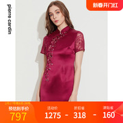 皮尔卡丹女2023年夏季红色短袖，连衣裙修身一步裙p1202d1069r5