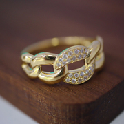 18kins金镶嵌(金镶嵌)链条钻石戒指，指环博主潮款个性珠宝真金真钻时尚