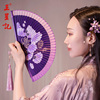杭州王星记扇子中国风折扇，静莲系列女式绢扇喷绘莲花古风汉服舞蹈