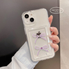 小清新紫色蝴蝶结iphone14promax手机壳12透明亚克力苹果13pro保护套卡套卡槽壳可爱