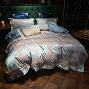 丝棉贡缎提花四件套全棉宽边刺绣被套样板房床上用品60s欧式
