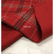 大红色格子双面加厚羊绒顺毛毛呢，面料秋冬k大衣外套裙子布料