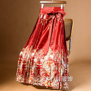 新中式国风红色，喜服汉服马面裙半身裙，女春秋裙子百褶裙长裙