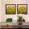 向日葵装饰画美式餐厅挂画纯手绘油画花卉饭厅客厅壁画2023