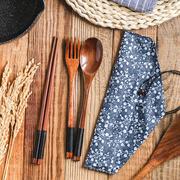 布袋个人旅行餐具套装，筷子勺子单人便携日式和风木质日本木头复古