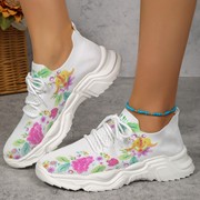 欧美平底系带休闲花朵运动单鞋，女casualflorallace-upsneakers