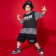 儿童街舞套装夏季条纹t恤酷嘻哈宽松潮流，hiphop男童演出衣服洋气