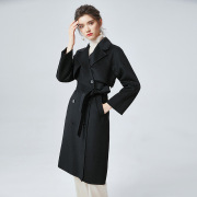 双面羊绒大衣女黑色，秋冬宽松显瘦赫本风，双面呢大衣长款欧美女外套