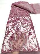 lacefabric紫色蕾丝网纱刺绣，亮片面料水溶绣花婚纱礼服旗袍布料