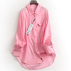 粉色简约刺绣折叠设计感口袋，宽松显瘦外搭开衫，春秋女衬衫m362