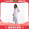 香港直邮潮奢asos女士设计露肩，中长大腿开衩浅蓝色宽裙摆连衣裙