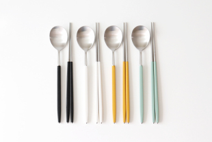 韩国进口304不锈钢筷子勺子套装，便携餐具ins风彩色两件套装