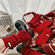 堆堆袜套袜子女秋冬季2023红色，本命年加厚保暖雪地靴腿套冬天