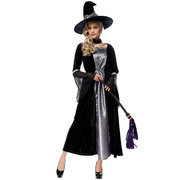 出口万圣节成人女巫服装cosplay魔法女巫衣服饰黑色网纱连衣长裙