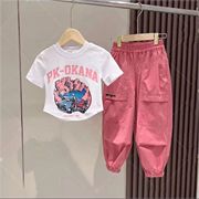 女童装时髦套装洋气，夏季薄款休闲工装裤子网，红炸街哈伦裤两件套潮