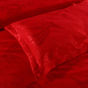 婚庆大红色四件套龙凤v图案y新婚，情侣红色贡缎大提花全棉床上