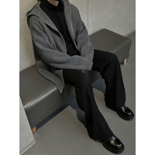 cleanfit针织开衫外套男潮牌，高级感深灰色，连帽毛衣复古日系慵懒风