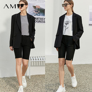 Amii2024夏秋时尚气质职业西装里布印花设计感中长款西服外套