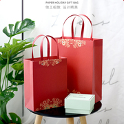 中国风袋喜庆礼盒，包装袋铆钉大红色手提纸袋满月伴手装袋