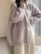 韩版孕妇装秋冬款2023网红休闲毛衣，连衣裙套装紫色外套两件套
