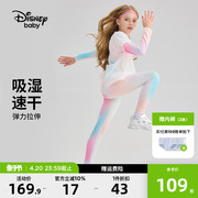 迪士尼女童春夏速干运动套装2024时髦洋气儿童瑜伽舞蹈服两件套夏