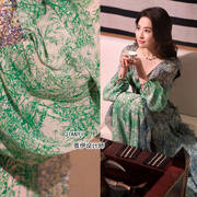 刘亦菲微博同款绿色仙女度假长裙印花连衣裙2024春夏裙子