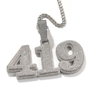 欧美大号嘻哈字母项链铜镶锆石满钻数字字母吊坠定制款饰品项链