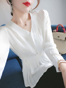衬衫女春装法式系带收腰长袖白色衬衣显瘦雪纺小衫气质上衣