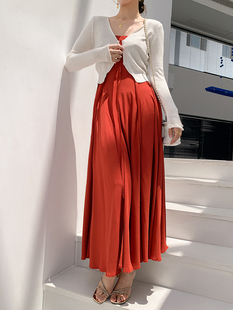 艾薇法式复古大摆减龄红色吊带大码仙女装小众微胖气质长款连衣裙