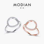 原创设计s925纯银几何，圆形戒指简约韩版百搭时尚食指镶钻饰品