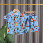 男宝夏装套装宝宝夏季沙滩衬衫，宝贝短袖裤洋气，休闲两件套亲子家潮