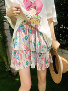 智研 韩国夏季气质洋气层叠雪纺显瘦百搭高档素色印花半身裙短裙