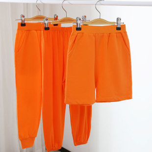 儿童橘色裤子薄款男童女童幼儿园校服裤桔色卫裤校服裤橙色防蚊裤