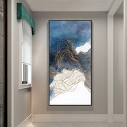 新中式入户玄关装饰画抽象线条客厅沙发壁画走廊尽Y头过道竖版