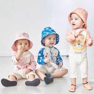 韩国儿童游泳衣男女宝宝连体，可爱卡通泳衣，中小童长袖防晒泳装