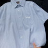 蓝色条纹短袖衬衫男蓝白条纹短衬衣高级感男士夏季寸衫轻熟风男装