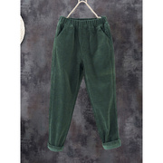 韩国墨绿色条绒裤子灯芯绒女裤，秋冬哈伦裤，休闲宽松加绒加厚萝卜裤