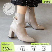 randa春夏cotton圆头粗跟扣带高跟日系女鞋短靴dc11561