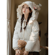 荷叶边羽绒棉服少女冬装，2023年初中高中学生，韩版可爱棉衣外套