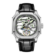 品牌手表男皮带时尚，瑞士机械陀飞轮，方形真皮夜光国产腕表