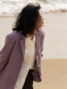 qingdan复古显白浅紫色西装，外套女2023秋气质通勒小个子上衣