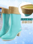 防滑雨鞋厚底舒适高筒，防水甜美高跟，韩国胶鞋女式女士水靴时尚中