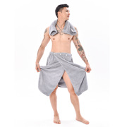 男士高密度加厚版运动健身浴袍吸水毛巾超细纤维珊瑚绒家居浴裙