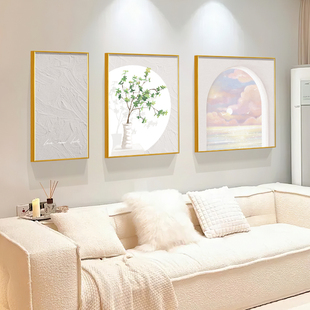 现代客厅沙发背景墙装饰画风景挂画高级感奶油风紫色海景壁画