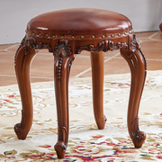 实木梳妆凳欧式圆凳子，卧室家用美式椅子，公主梳妆台方凳软包化妆凳