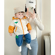 婴幼儿外套春装韩版男女宝宝大象贴布儿童连帽外穿洋气上衣