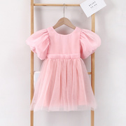 2024夏季女童可爱蝴蝶结粉色，网纱甜美公主裙，宝宝儿童吊带裙子