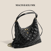 mach&kilimk牛皮小众菱格链条，黑色大包包，女大容量高级感托特包