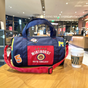 日系miki棒球包撞色卡通字母熊拼色手提包运动包旅行包斜跨妈咪包